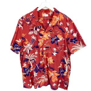 Gap Slub Cotton Red Floral Hawaiian Shirt - Men's Size XXL